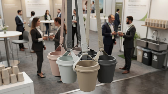 Lanyard porte-gobelet eco-responsable : le zero dechet des salons