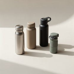 Gourdes isothermes publicitaires en acier inoxydable et inox recyclé, bouchons à vis, clapet ou paille