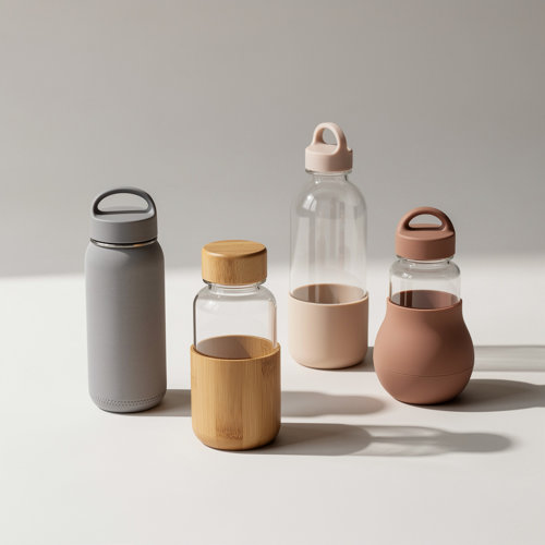 Bouteille en verre — OBG.PUB Bouteilles en verre publicitaires personnalisables avec housse néoprène, silicone ou bambou