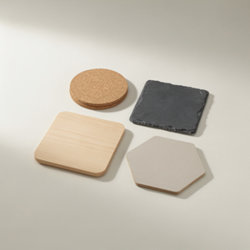 Sous-verres publicitaires personnalisables en liège, bois, ardoise, carton et silicone