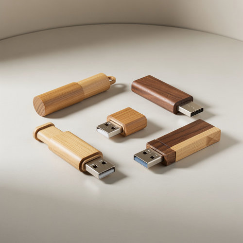 Clés USB bois publicitaires en bambou, érable, noyer et bois recomposé gravées laser