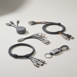 Câbles USB publicitaires multi-embouts, rétractables et tressés en nylon, silicone ou aluminium