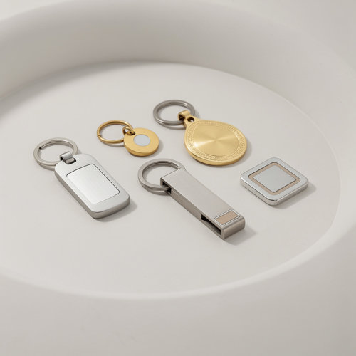 Jetons de caddie métal publicitaires en aluminium, laiton et zamak, finitions chromées et dorées