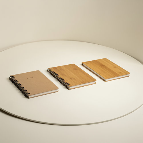 Carnet de poche — OBG.PUB Carnets de poche publicitaires A7 en kraft recyclé, simili-cuir, papier de pierre et bambou