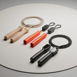 Corde à sauter publicitaire personnalisable à vos couleurs Cordes à sauter publicitaires à poignées en bois, plastique ou ABS et cordon coton ou PVC