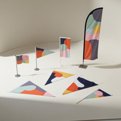 Drapeaux publicitaires personnalisables en polyester, fanions sur mât et oriflammes sur support