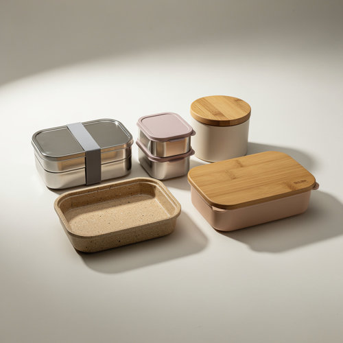 Lunch box — OBG.PUB Lunch box publicitaires personnalisables en inox, bambou et paille de blé avec couverts intégrés
