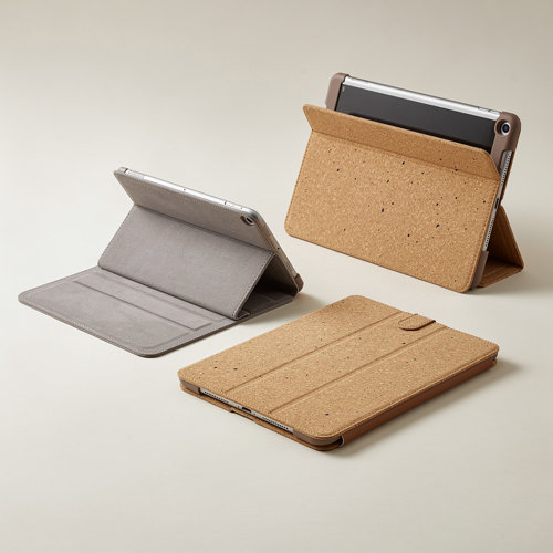 Housses pour tablette publicitaires en microfibre, polycanvas, simili-cuir et liège avec béquille