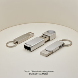 Clés USB métal publicitaires en aluminium, zamak et acier, finitions brossée et chromée