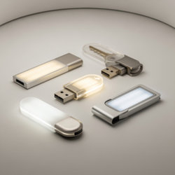 Clés USB LED publicitaires lumineuses à corps acrylique translucide et gravure laser