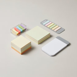 Post-it publicitaires personnalisables avec couverture cartonnée et marque-pages assortis