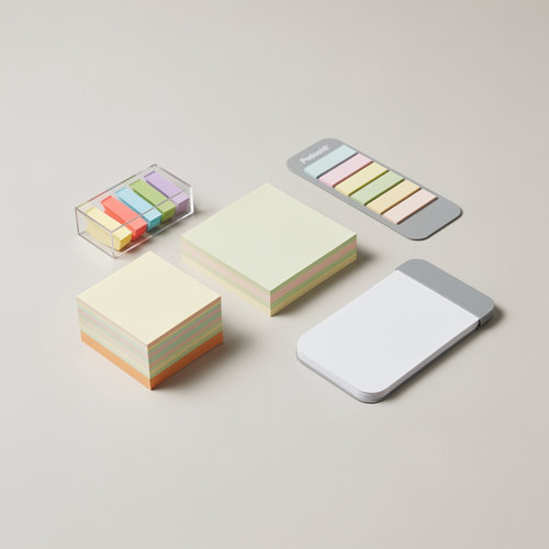 Post-it publicitaires personnalisables avec couverture cartonnée et marque-pages assortis