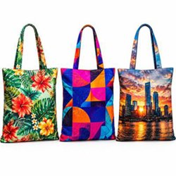 Tote bag sublimation personnalisé all-over en toile rPET recyclée imprimée pleine surface