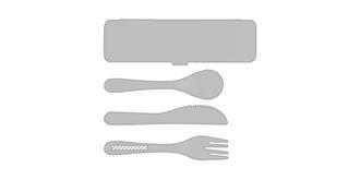 Set de couverts en plastique PP avec boîte Rigota - Impression sur fourchette