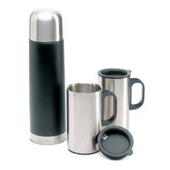 OBG PUB - Bouteille thermos avec 2 tasses en acier Mugset