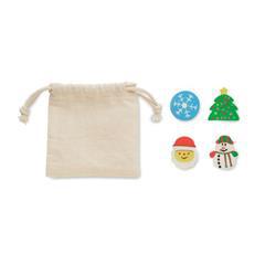 OBG PUB - Set de 4 gommes décoration Noël en pochette Rubbis