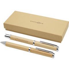 OBG PUB - Coffret cadeau stylo bille et roller en bambou Duo