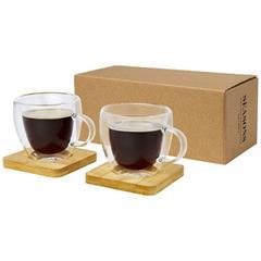 OBG PUB - Set tasse en verre et sous verre en bambou Yam