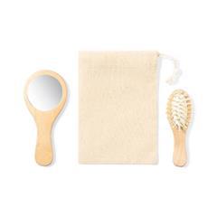 OBG PUB - Ensemble miroir et brosse en bois naturel Sedolax