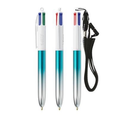 OBG PUB - Stylo BIC 4 Couleurs bicolor avec Lanyard Mappon Turquoise Stylo BIC 4 Couleurs bicolor avec Lanyard Mappon Turquoise