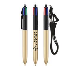 OBG PUB - Stylo BIC 4 couleurs corp glacé avec lanyard Lomin