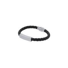 OBG PUB - Bracelet en simili cuir noir et en acier inox Grid