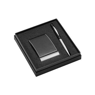 Ensemble stylo en métal et porte-cartes cuir Muthy Noir