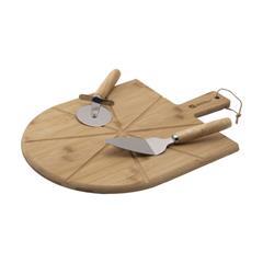 OBG PUB - Set à pizza 3 pièces pratique en bois et acier Kim