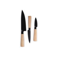 OBG PUB - Set de couteaux 3 pièces en acier inox et bois Kan