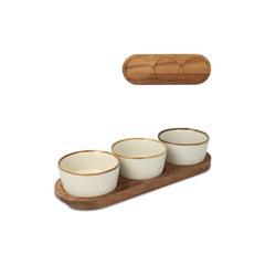 OBG PUB - Support en bois avec 3 bols en céramique Nempos