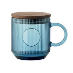 OBG PUB - Mug en verre strié avec couvercle en acacia Kenibo