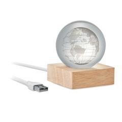 OBG PUB - Globe en verre LED avec socle en bois Guerro