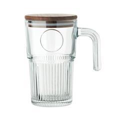 OBG PUB - Mug en verre 450 ml avec couvercle en bois Prisme
