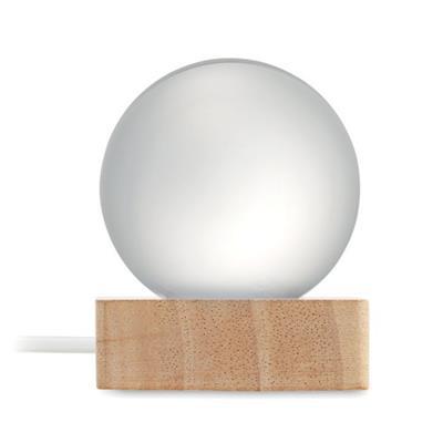 Sphère en verre avec lumière avec base en bois Yol Bois