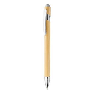 Stylo bille stylet en bambou et métal brillant Bie Argent