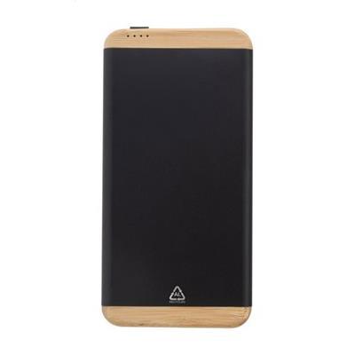Power bank en aluminium recyclé et bambou Sagiolo Noir