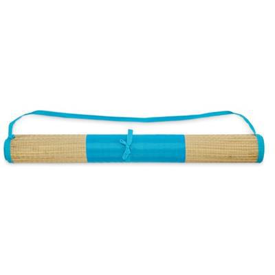 Natte de plage en paille naturelle enroulable Atia Turquoise