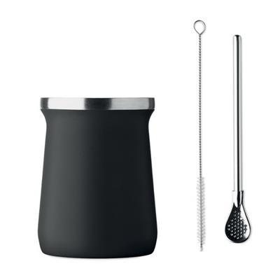 Tasse à thé Yerba double paroi en acier Ferox Noir