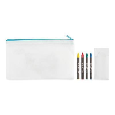 Trousse en non tissé avec 4 crayons de couleur Bim Bleu