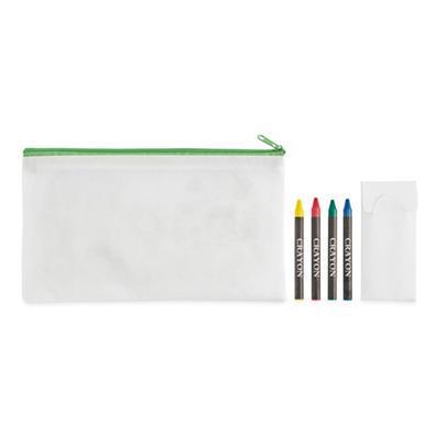 Trousse en non tissé avec 4 crayons de couleur Bim Vert