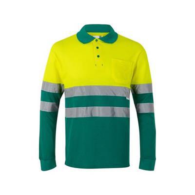 Polo piqué bicolore à manches longues en coton Feg Jaune / Vert