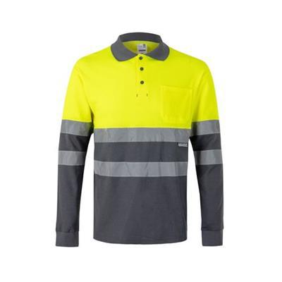 Polo piqué à manches longues en coton durable Siko Jaune / Gris