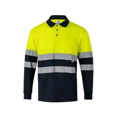 OBG.PUB - Polo bicolore à manches longues en polyester Seyan Jaune / Bleu marine Polo bicolore à manches longues en polyester Seyan Jaune / Bleu marine