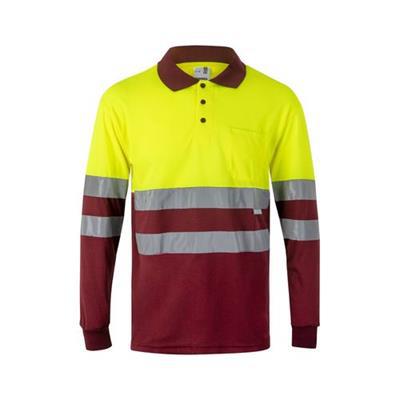 OBG.PUB - Polo bicolore à manches longues en polyester Seyan Jaune / Bordeaux Polo bicolore à manches longues en polyester Seyan Jaune / Bordeaux