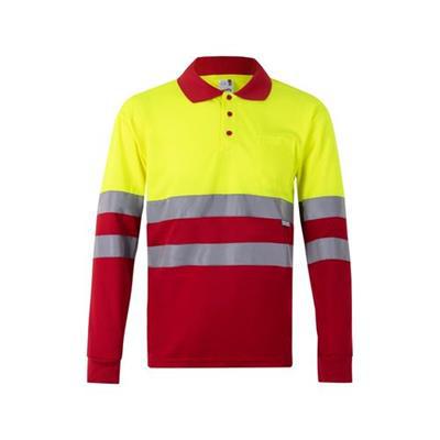 OBG.PUB - Polo bicolore à manches longues en polyester Seyan Jaune / Rouge Polo bicolore à manches longues en polyester Seyan Jaune / Rouge