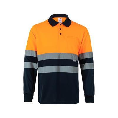 OBG.PUB - Polo bicolore à manches longues en polyester Seyan Orange / Bleu marine Polo bicolore à manches longues en polyester Seyan Orange / Bleu marine