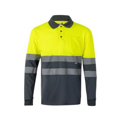 OBG.PUB - Polo bicolore à manches longues en polyester Grows Jaune / Gris Polo bicolore à manches longues en polyester Grows Jaune / Gris