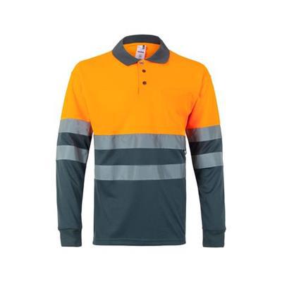 OBG.PUB - Polo bicolore à manches longues en polyester Grows Orange / Gris Polo bicolore à manches longues en polyester Grows Orange / Gris