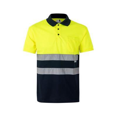 OBG.PUB - Polo piqué à manches courtes en polyester Ammios Jaune / Bleu marine Polo piqué à manches courtes en polyester Ammios Jaune / Bleu marine