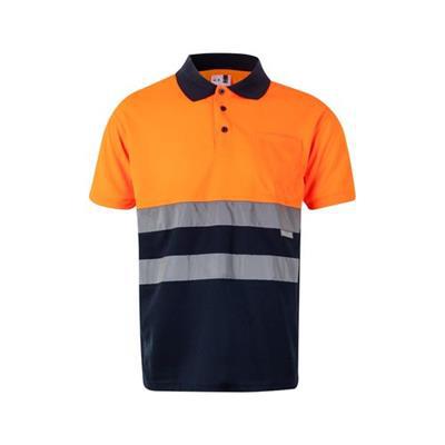 OBG.PUB - Polo piqué à manches courtes en polyester Ammios Orange / Bleu marine Polo piqué à manches courtes en polyester Ammios Orange / Bleu marine